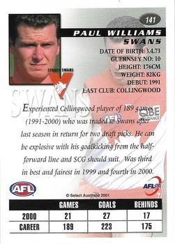 2001 Select AFL Authentic #141 Paul Williams Back